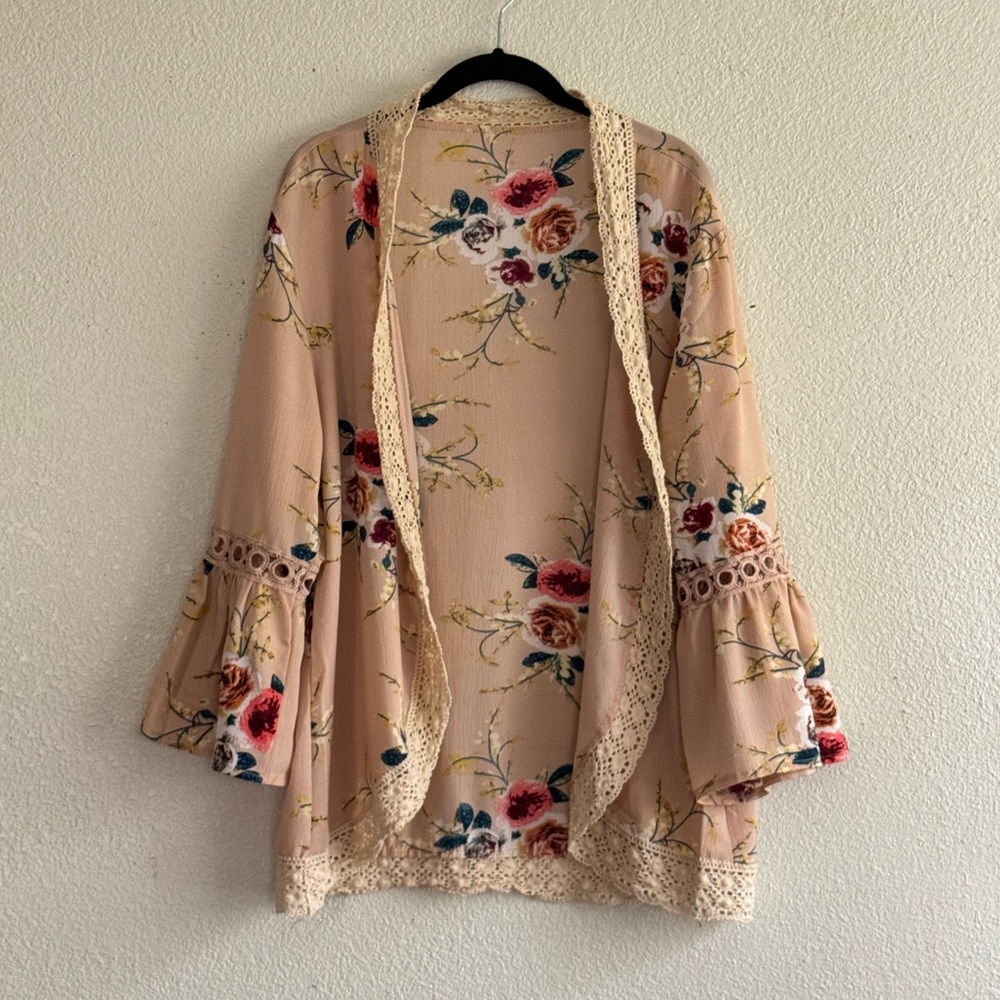 BOHO Womens Kimono One Size Crochet Floral Lace Open Front Shawl Travel